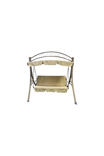 DEC26 Elegant garden swing with an ornate metal frame