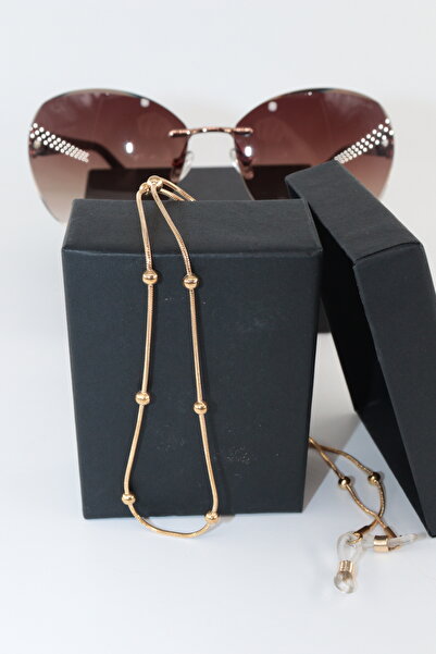 KEEBA Steel Glasses Chain with Gold-Colored Beads in the Shape of a Kevser Drop. Women's Glasses Cord Strap Accessory.