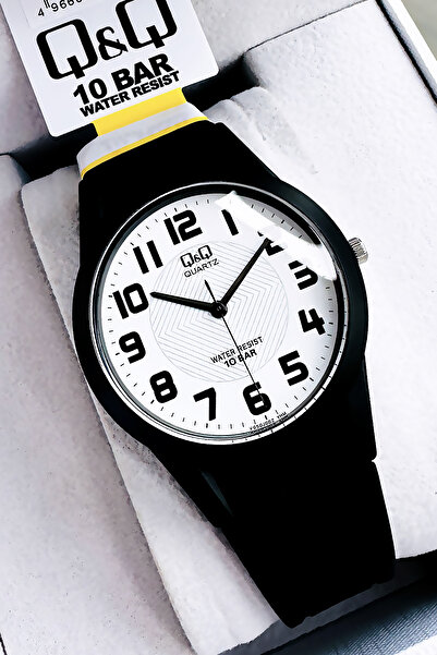 Q&Q 10 Atm Water Resistant Black Color Silicone Cord Original Men's Wristwatch - Gift Bracelet Qqeg2002C6