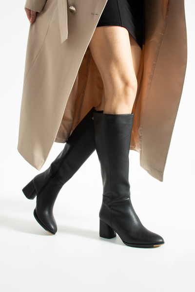 RevanStep Kadın Süet Uzun Çizme 6cm Topuk - Kalın Topuklu Fermuarlı Çizme