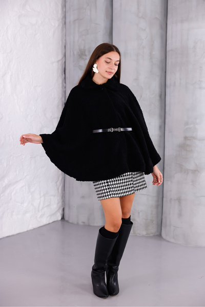 Modayıldızlar Λούτρινο μαύρο γυναικείο πανσό με ζώνη