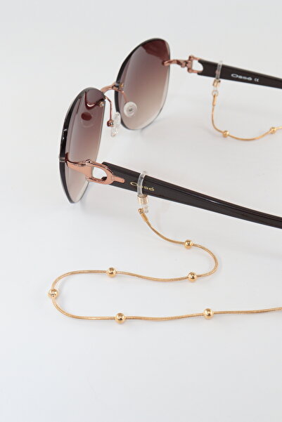 KEEBA Steel Glasses Chain with Gold-Colored Beads in the Shape of a Kevser Drop. Women's Glasses Cord Strap Accessory.