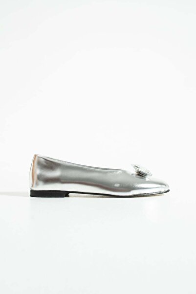 diclepolat Women's Silver Stone Detailed Comfortable Ballet Shoes Florence