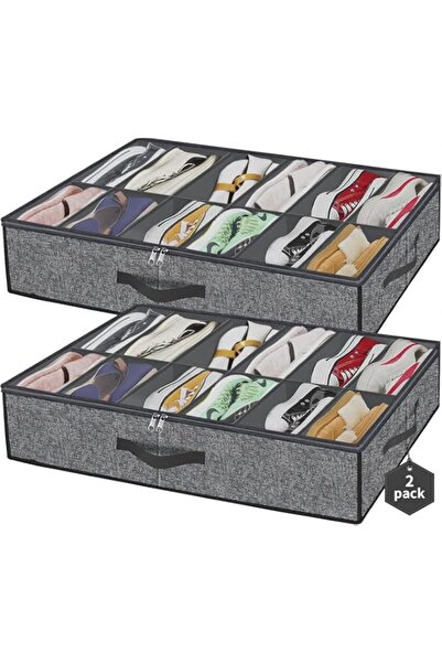 Generic مجموعة منظم أحذية كبير أسفل السرير مكونة من قطعتين (تناسب 12 + 12 زوجًا)، صندوق تخزين أحذية قوي أسفل السرير مع