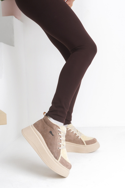 Cananın Pabuçları Mdn 603 Thick Sole Fur Detail Half Boots