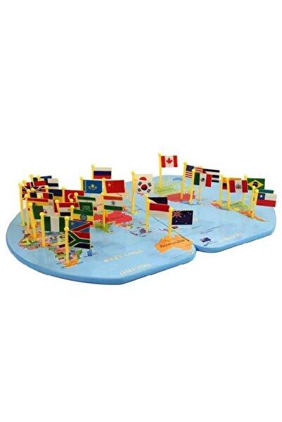 OEM Hartă a lumii din lemn cu 36 de steaguri – Jucărie educativă Montessori p...