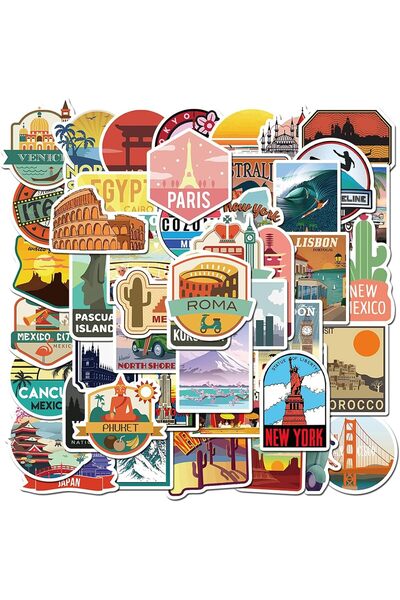 Other مجموعة من 50 ملصقًا من الفينيل لمدينة السفر - ملصقات معالم بارزة مقاومة...