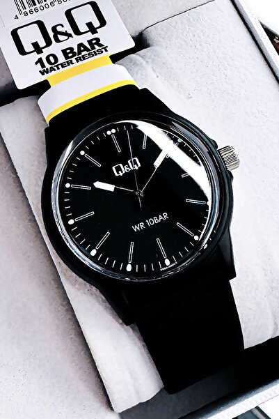 Q&Q 10 Atm Water Resistant Black Color Silicone Cord Original Men's Wristwatch - Gift Bracelet Qqeg2002C3
