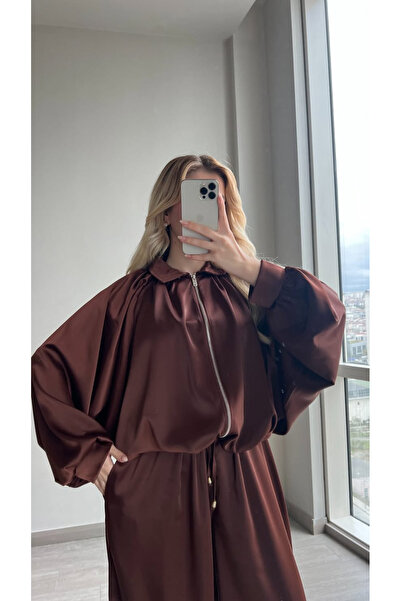 ForOus Oversize Zippered Shalwar Satin Pants Suit with Detailing