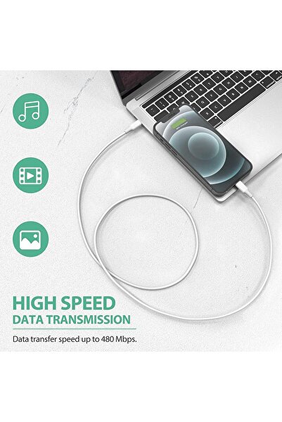 Generic كابل شحن سريع من USB-C إلى 8 دبابيس - توصيل طاقة 60 وات، بلاستيك متين على شكل حرف T، 1 متر، مضاد للخدش