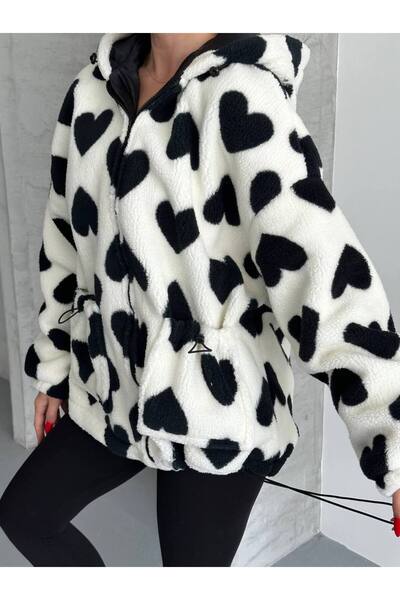 SUN STYLE KALP DESENLİ & ASTARLI KUZU LASTİK ve KAPÜŞON ÖZEL DETAY PELUŞ MONT