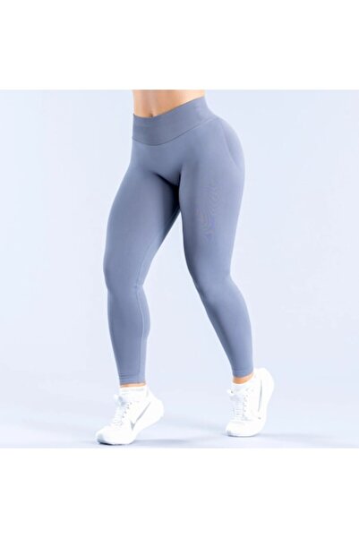 OEM Women's High-Waist Sports Leggings, Blue-Gray