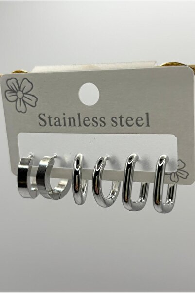 aurora dükkan Steel Silver Color Square Multi Ring Earrings