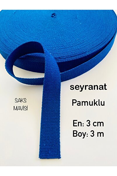 seyranat Saks Mavisi 3 Metre Eni 3 Cm Pamuklu Cüzdan-Çanta Askısı, Sapı, Kolo...