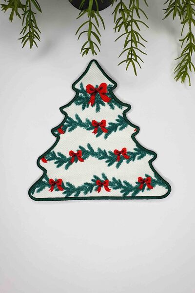 decofav Tree Shape Bow Decorated Pine Tree Design Embroidery Edge Cocktail Na...