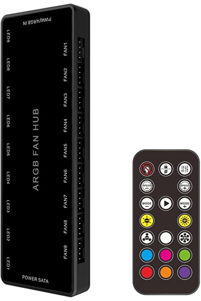 007 وحدة تحكم مروحة ARGB وPWM مع جهاز تحكم عن بعد - موزع مغناطيسي 2 في 1 مزود بـ 9 مراوح، طاقة SATA (NALAKAL)