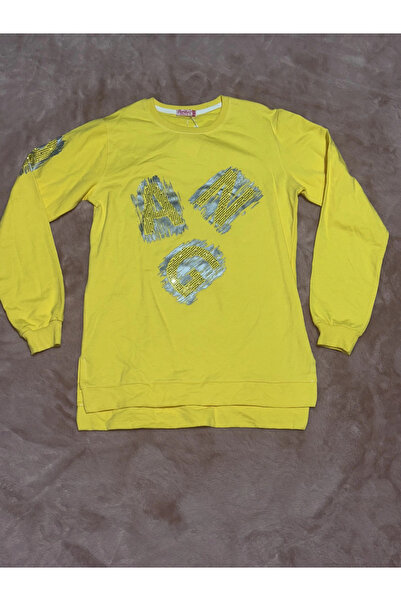soonaksesuar 16-Year-Old Ang Printed Tunic Length Crew Neck Sweatshirt Girl Child Yellow