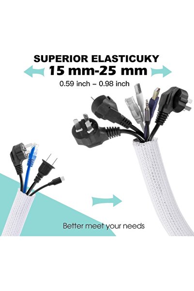 OASISGALORE Cable Cover 10ft (1in) Under-Desk Cable Organizer, Home/Office Wire Sleeve, Pet-Proof, White