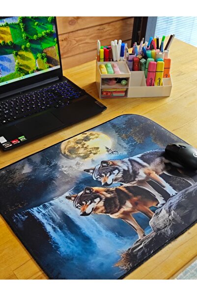 sgeteknoloji Sge Technology 55X45 cm Two Wolves Anti-Slip Base Speed Surface Gamer Mouse Pad Gaming Pad