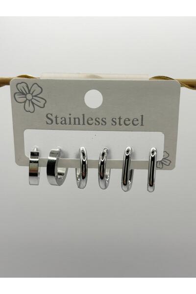 aurora dükkan Steel Silver Color Square Multi Ring Earrings