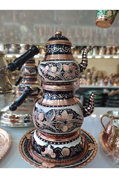 KARACA BAKIR İşlemeli Bakır Çaydanlık-Osmanlı Ocaklı
