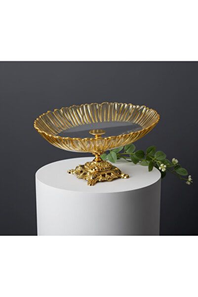 ÇNR Home Collection Aurora Oval Gold Ayaklı Servis-Sunum Tabağı