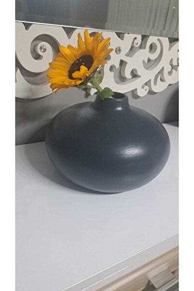 MURANO Modern Antrasit Seramik Görünümlü Dekoratif Vazo – Minimal Tarz Ev Aks...