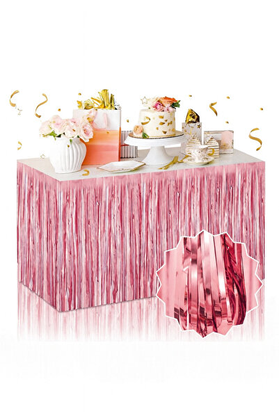 Partini Renklendir Dekoratif Püsküllü Masa Eteği Pembe 240x75 Cm