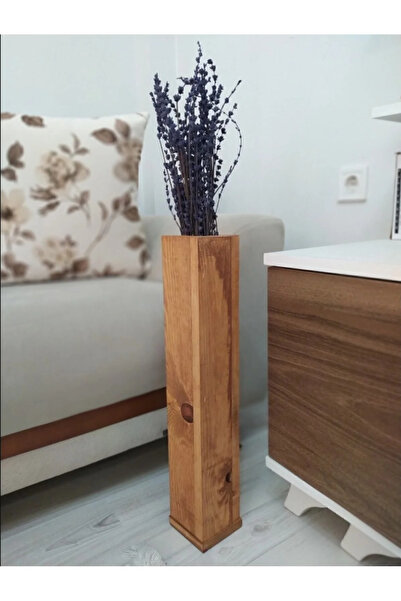 sgeteknoloji El İşçiliği Ahşap Vazo – Pampas Yapay Çiçek Vazosu (50 cm)