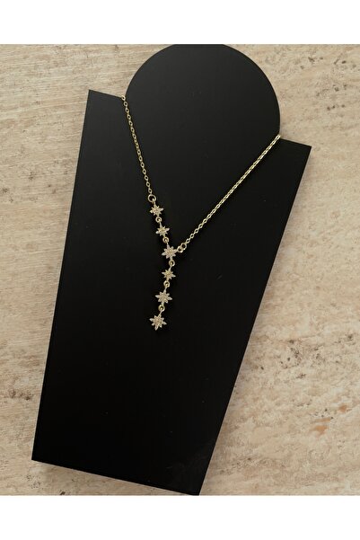 stainless steell Çelik Gold Renk Zincir Zirkon Taşlı Yıldız Model Y kolye