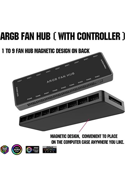 NALACAL ARGB Fan Hub Controller with Remote - PWM & ARGB 2-in-1, Supports 9 Fans, SATA Powered