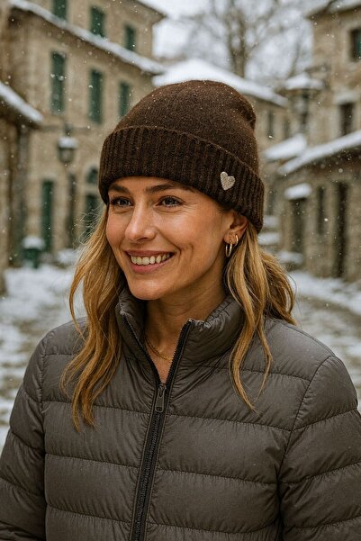 BALIENTE Brown Gold Heart Embroidered Women's Beret