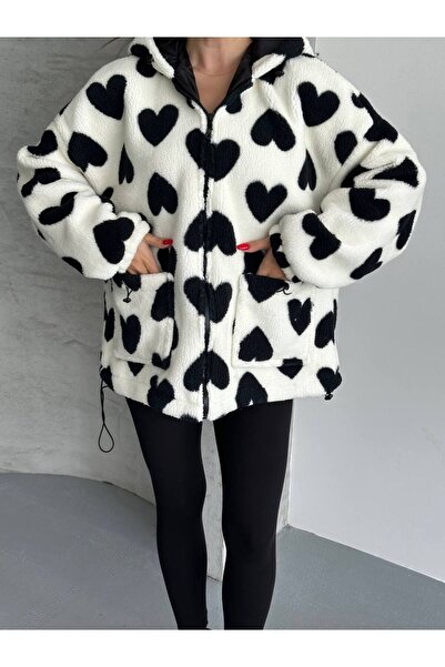SUN STYLE KALP DESENLİ & ASTARLI KUZU LASTİK ve KAPÜŞON ÖZEL DETAY PELUŞ MONT