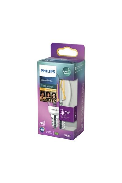 Philips SceneSwitch LED Bulb E14, 5W (max), 470 lm, candle clear globe, 3 light tones