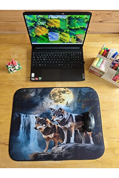 sgeteknoloji Sge Technology 55X45 cm Two Wolves Anti-Slip Base Speed Surface Gamer Mouse Pad Gaming Pad