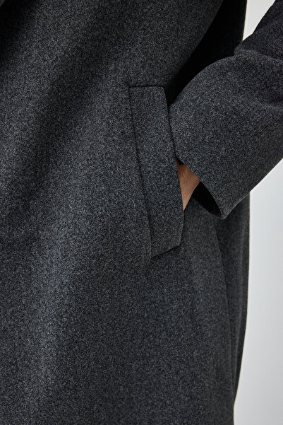 MADZEYMODA Premium Men's Oversized Pattern Buttonless Anthracite Cashmere Coat Ls-56158