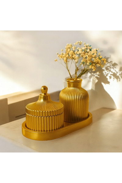 Home 3 Parça Modern Dekoratif Vazo ve Saklama Kutusu Seti - Şık Ev Dekorasyonu