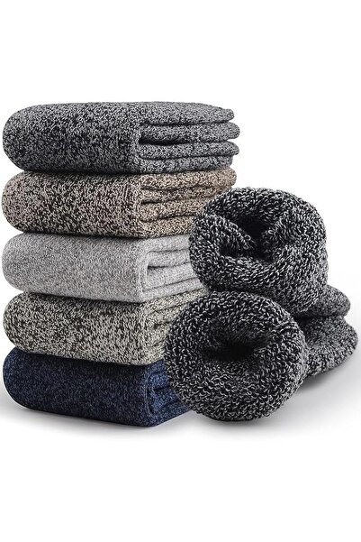 Generic 5 أزواج من جوارب صوف ميرينو للرجال من Ybaier، جوارب سميكة من الصوف للمشي لمسافات طويلة في الشتاء