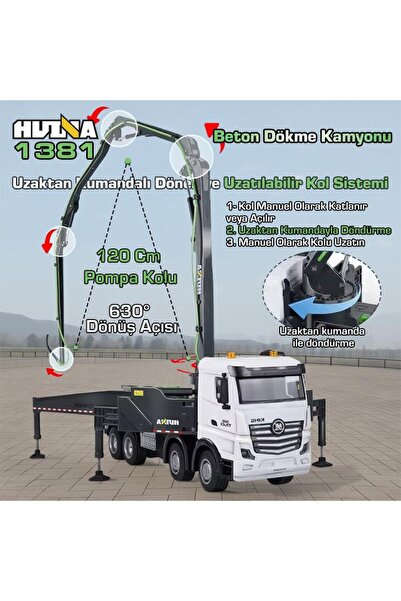 Huina 1381 1/18 11CH Beton Çimento Dökme Kamyonu İş Makinesi İnşaat Uzaktan Kumandalı RC Model Gri -