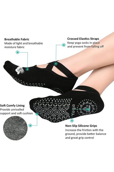 Maanys جوارب يوغا نسائية، 3 أزواج من جوارب بيلاتس مانعة للانزلاق