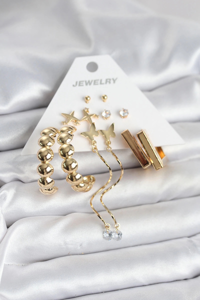 Clariss Gold Color Brass 6 Pairs Women's Earrings Set