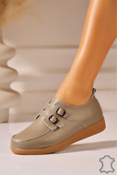 Joana Women's Grey Leather Loafers Vaeda - Size 39