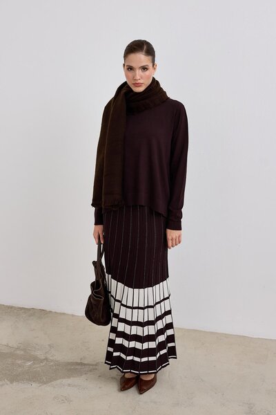 Hilay Perla Piliseli Triko Etekli Takım KAHVERENGİ