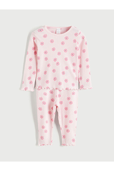 LC Waikiki Pink Crew Neck Printed Baby Girl Blouse and Leggings 2-Piece