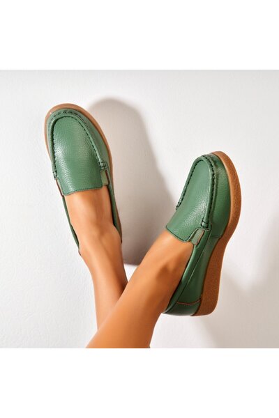 Joana Women's Green Leather Moccasins - Size 37