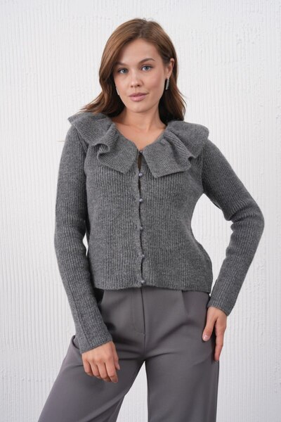 Noi Belis Flounce Beaded Button Detailed Knitwear Cardigan Aw25Hi0050