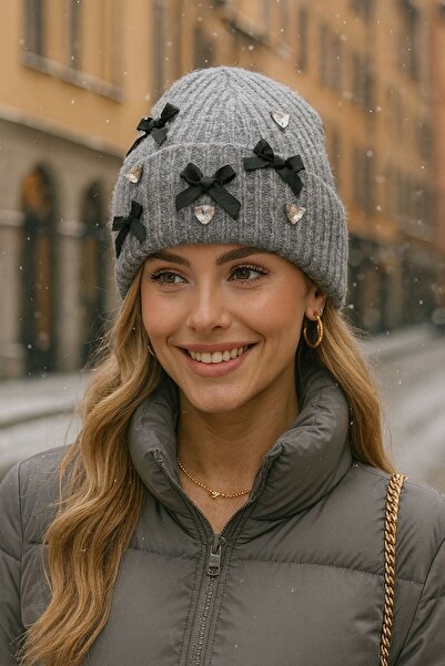 BALIENTE Gray Ribbon Stone Embroidered Women's Beret