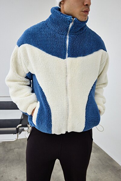 İLKCET MODA Garnili Oversize Çift Renk Peluş Mont