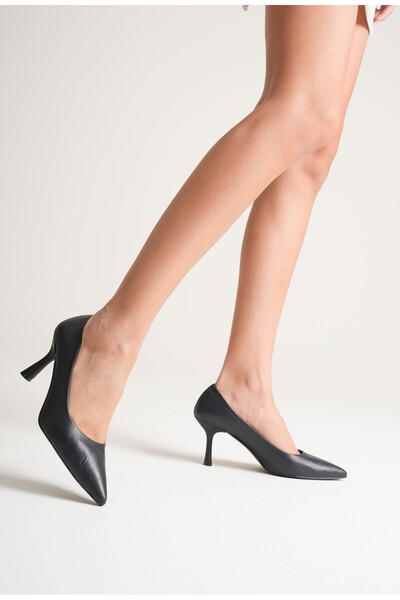 by selvi Lukka Shoes Women's Adal Navy Blue Genuine Leather Inner and Outer 11cm Heeled Stiletto