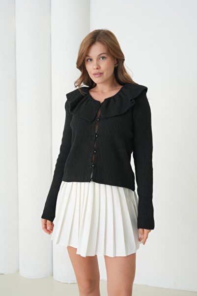 Noi Belis Flounce Beaded Button Detailed Knitwear Cardigan Aw25Hi0050